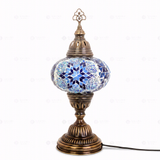 Full view of handmade Blue blue jewel Turkish mosaic table lamp on white background (ENV MUN3039)