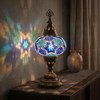 Blue blue jewel Turkish mosaic table lamp in styled room — handmade Moroccan table lamp (ENV MUN3040)