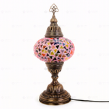 Full view of handmade Pink pink rose Turkish mosaic table lamp on white background (ENV MUN3046)