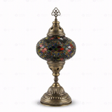 Full view of handmade Multicolor multicolor jewel Turkish mosaic table lamp on white background (ENV MUN3047)