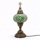 Full view of handmade Green green jewel Turkish mosaic table lamp on white background (ENV MUN3048)