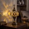 Amber warm amber Turkish mosaic table lamp in styled room — handmade Moroccan table lamp (ENV MUN3049)