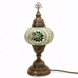Full view of handmade Green green jewel Turkish mosaic table lamp on white background (ENV MUN3050)