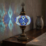 Blue blue jewel Turkish mosaic table lamp in styled room — handmade Moroccan table lamp (ENV MUN3053)