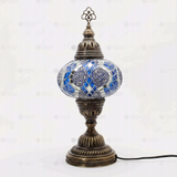 Full view of handmade Blue blue jewel Turkish mosaic table lamp on white background (ENV MUN3053)