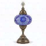 Full view of handmade Blue blue jewel Turkish mosaic table lamp on white background (ENV MUN3058)