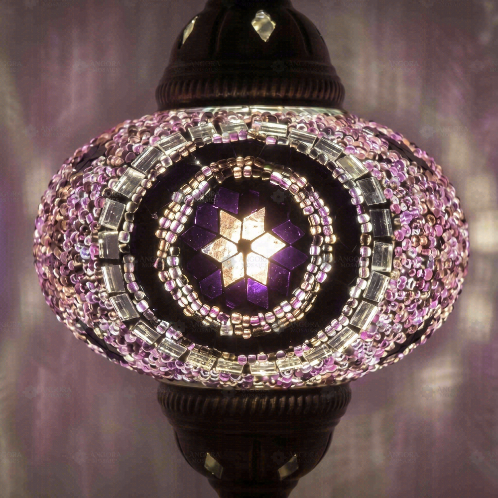 Purple Classic Table Lamp, close-up of the lit glass