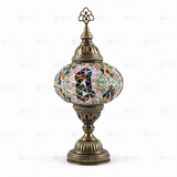 Full view of handmade Multicolor multicolor jewel Turkish mosaic table lamp on white background (ENV MUN3060)