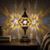 Warm Tones mixed warm Turkish mosaic table lamp in styled room — handmade Moroccan table lamp (ENV MUN3063)