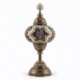 Full view of handmade Warm Tones mixed warm Turkish mosaic table lamp on white background (ENV MUN3063)