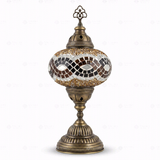 Full view of handmade Amber warm amber Turkish mosaic table lamp on white background (ENV MUN3064)