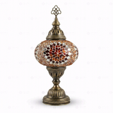 Full view of handmade Amber warm amber Turkish mosaic table lamp on white background (ENV MUN3065)