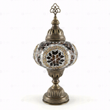 Full view of handmade Amber warm amber Turkish mosaic table lamp on white background (ENV MUN3067)