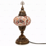 Full view of handmade Amber warm amber Turkish mosaic table lamp on white background (ENV MUN3079)