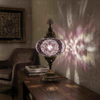 Purple purple jewel Turkish mosaic table lamp in styled room — handmade Moroccan table lamp (ENV MUN3087)