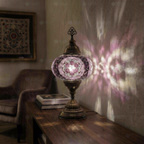 Purple purple jewel Turkish mosaic table lamp in styled room — handmade Moroccan table lamp (ENV MUN3087)