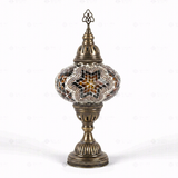 Full view of handmade Amber warm amber Turkish mosaic table lamp on white background (ENV MUN3088)