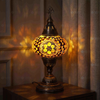 Amber warm amber Turkish mosaic table lamp in styled room — handmade Moroccan table lamp (ENV MUN3089)