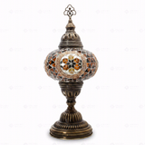 Full view of handmade Amber warm amber Turkish mosaic table lamp on white background (ENV MUN3089)