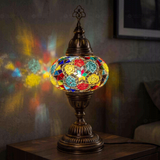 Multicolor multicolor jewel Turkish mosaic table lamp in styled room — handmade Moroccan table lamp (ENV MUN3091)