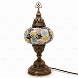 Full view of handmade Multicolor multicolor jewel Turkish mosaic table lamp on white background (ENV MUN3091)