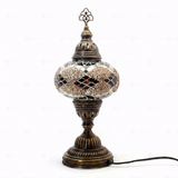 Full view of handmade Amber warm amber Turkish mosaic table lamp on white background (ENV MUN3092)