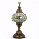 Full view of handmade Green green jewel Turkish mosaic table lamp on white background (ENV MUN3096)