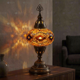 Amber warm amber Turkish mosaic table lamp in styled room — handmade Moroccan table lamp (ENV MUN3097)