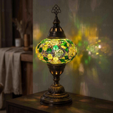 Green green jewel Turkish mosaic table lamp in styled room — handmade Moroccan table lamp (ENV MUN3100)