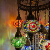 Lit close-up of mosaic glass globe — Multicolor chandelier glowing (ENV SLT13N3 (01-03-07-09-11-13-15-16-17-18-19-21-34))