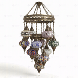 Full view of handmade Multicolor multicolor jewel Turkish mosaic chandelier on white background (ENV SLT13N3 (12-13-18-20-23-36-40-43-61-64-87-88-100))