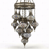 Full view of handmade Multicolor multicolor jewel Turkish mosaic chandelier on white background (ENV SLT13N3 (3021))