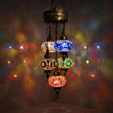Multicolor Turkish mosaic chandelier illuminated, showing colorful light projection (ENV SLT5N3 (02-03-05-11-61))