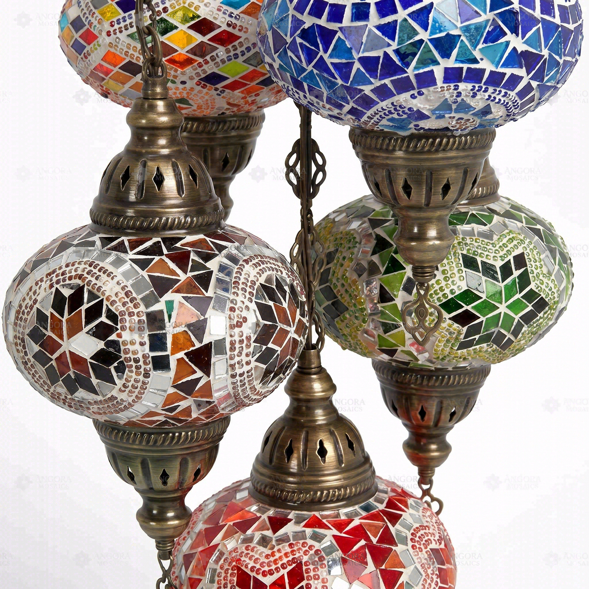Close-up of Multicolor multicolor jewel mosaic glass globe pattern — chandelier (ENV SLT5N3 (02-03-05-11-61))