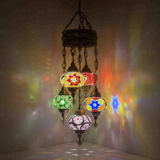 Multicolor Turkish mosaic chandelier illuminated, showing colorful light projection (ENV SLT5N3 (03-07-41-61-90))