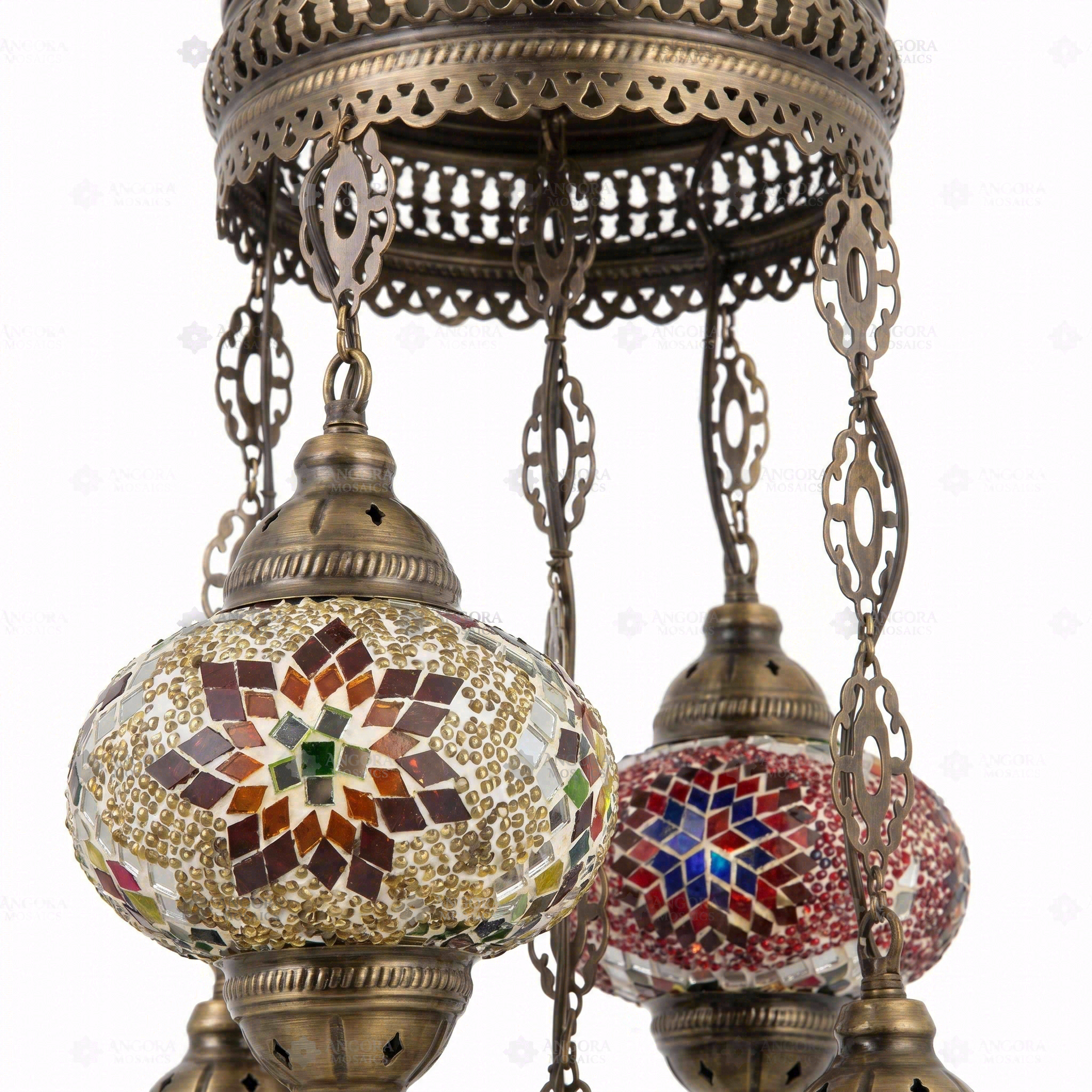 Close-up of Multicolor multicolor jewel mosaic glass globe pattern — chandelier (ENV SLT5N3 (03-07-41-61-90))