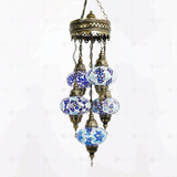 Full view of handmade Blue blue jewel Turkish mosaic chandelier on white background (ENV SLT5N3 (05-16-28-32-34))