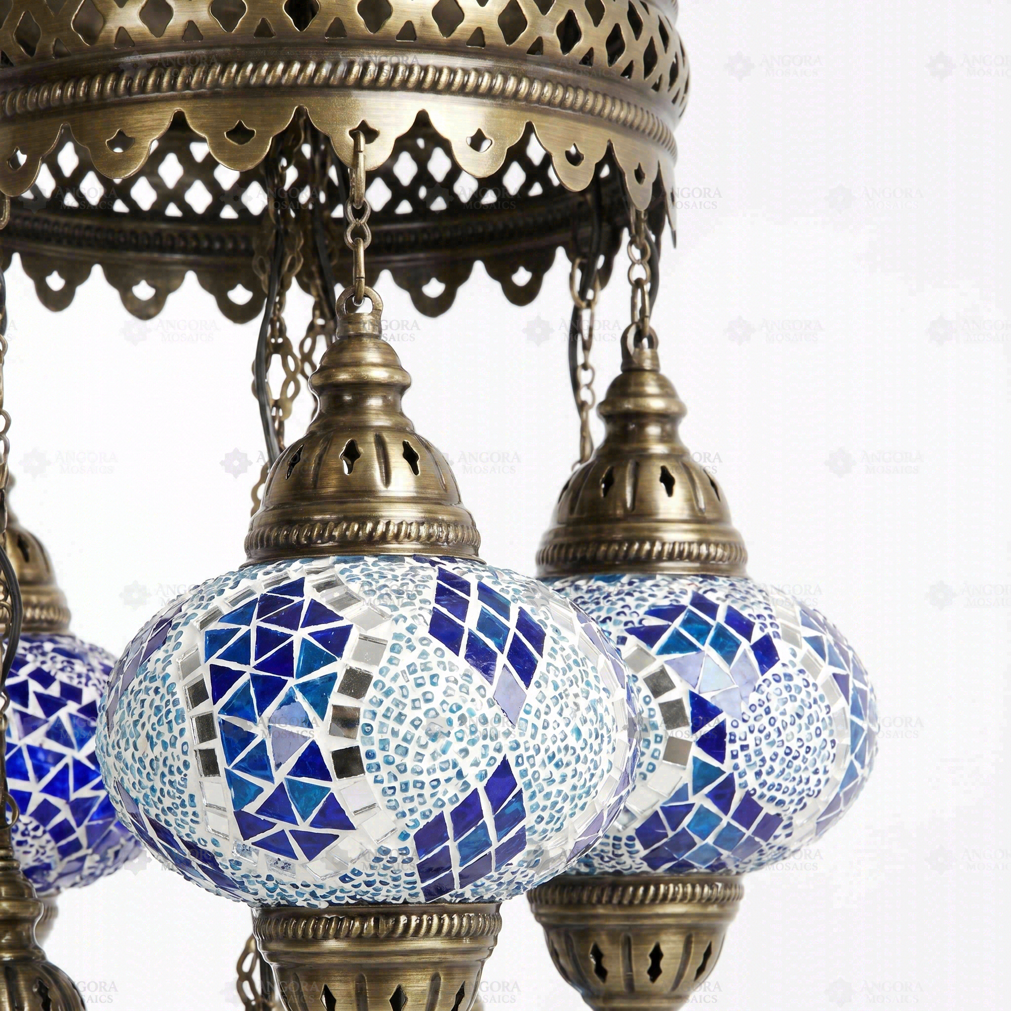Close-up of Blue blue jewel mosaic glass globe pattern — chandelier (ENV SLT5N3 (05-16-28-32-34))