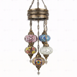 Full view of handmade Multicolor multicolor jewel Turkish mosaic chandelier on white background (ENV SLT5N3 (08-18-24-40-43))