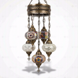 Full view of handmade Multicolor multicolor jewel Turkish mosaic chandelier on white background (ENV SLT5N3 (12-18-21-24-36))