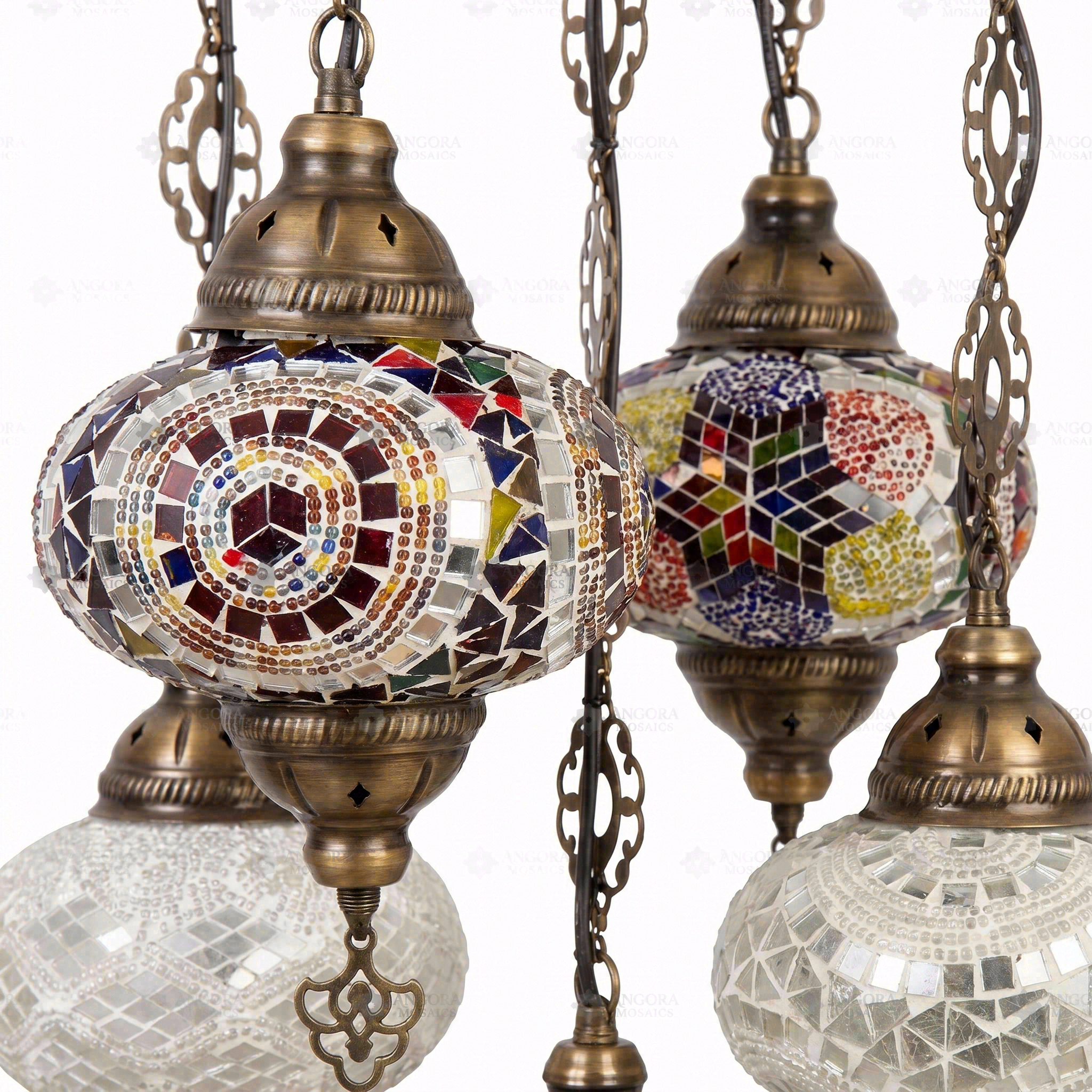 Close-up of Multicolor multicolor jewel mosaic glass globe pattern — chandelier (ENV SLT5N3 (12-18-21-24-36))