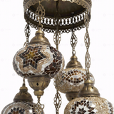 Close-up of Warm Tones mixed warm mosaic glass globe pattern — chandelier (ENV SLT5N3 (13-26-31-64-67))