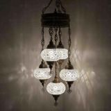 White Turkish mosaic chandelier illuminated, showing colorful light projection (ENV SLT5N3 (3012))