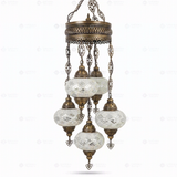 Full view of handmade White white glow Turkish mosaic chandelier on white background (ENV SLT5N3 (3012))
