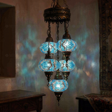 Blue blue jewel Turkish mosaic chandelier in styled room — handmade Moroccan chandelier (ENV SLT5N3 (3016))