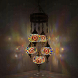 Multicolor Turkish mosaic chandelier illuminated, showing colorful light projection (ENV SLT5N3 (3021))