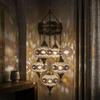 Amber warm amber Turkish mosaic chandelier in styled room — handmade Moroccan chandelier (ENV SLT5N3 (3064))