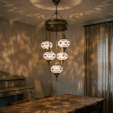 Clear clear neutral Turkish mosaic chandelier in styled room — handmade Moroccan chandelier (ENV SLT5N3 (3092))