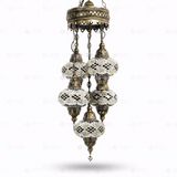 Full view of handmade Clear clear neutral Turkish mosaic chandelier on white background (ENV SLT5N3 (3092))