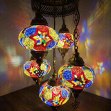 Lit close-up of mosaic glass globe — Multicolor chandelier glowing (ENV SLT5N3 (3093))